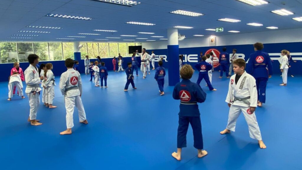 Kids participating in a Brazilian Jiu-Jitsu class competition training session at Gracie Barra Sydney in Frenchs Forest