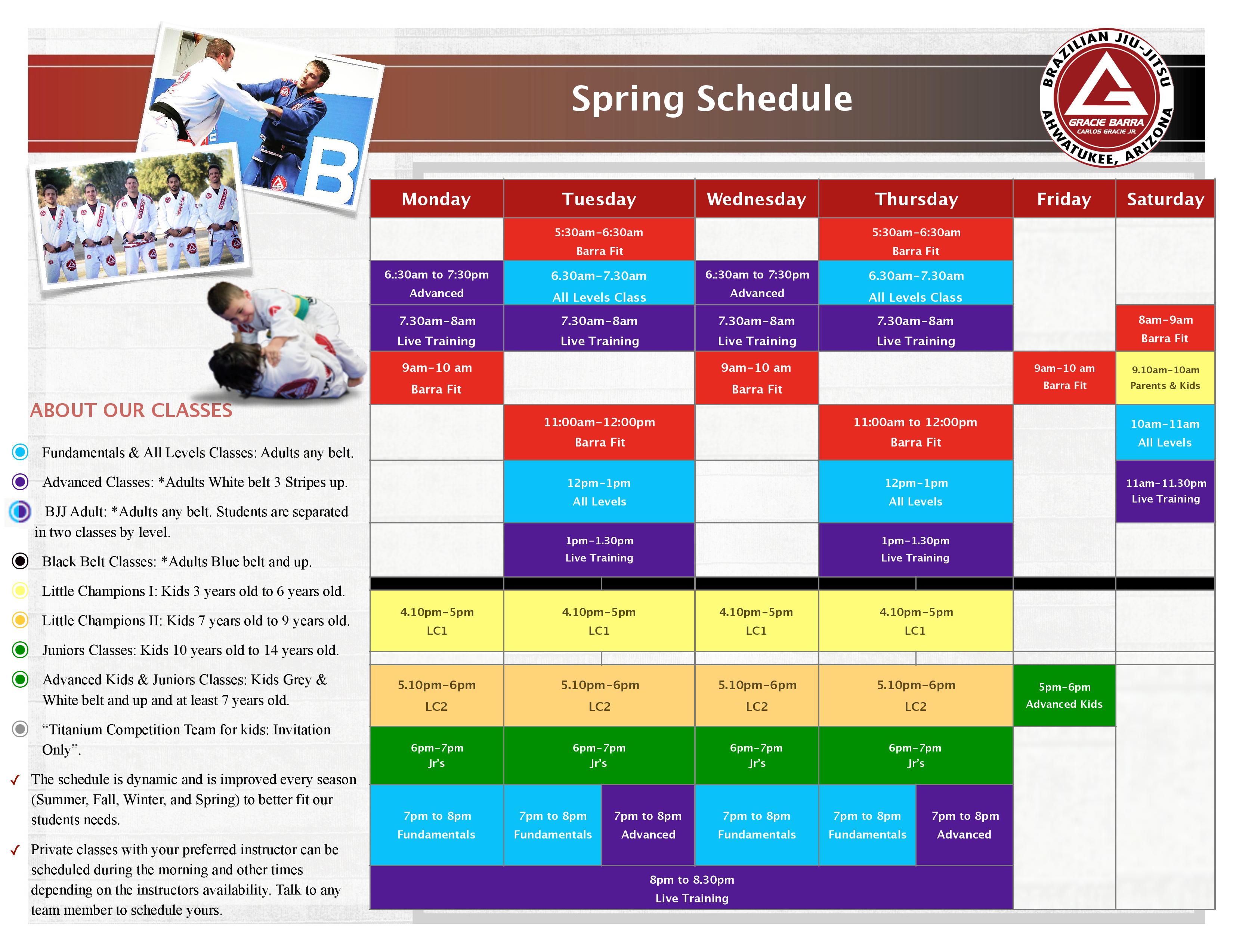 Our BJJ Studio’s Spring Class Schedule Update GB Ahwatukee Gracie