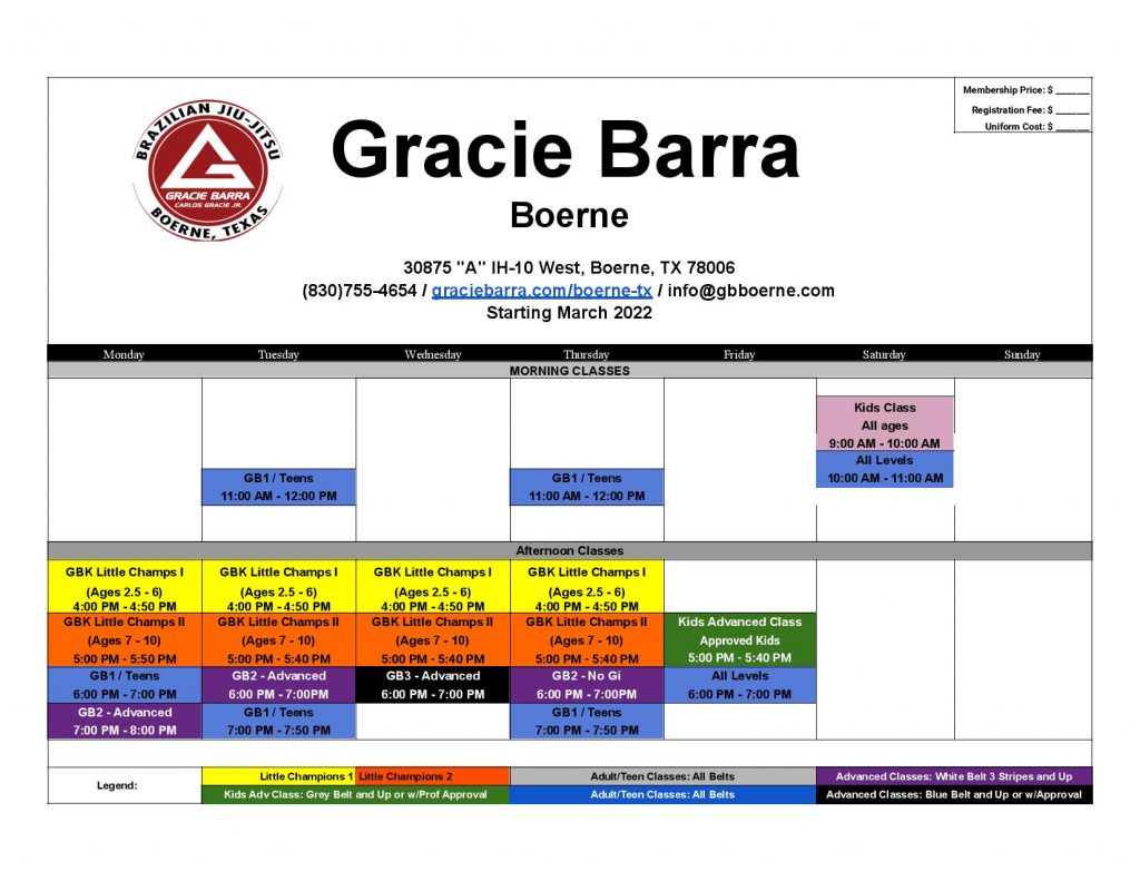 2022 Schedule - Gracie Barra Boerne | Gracie Barra Boerne