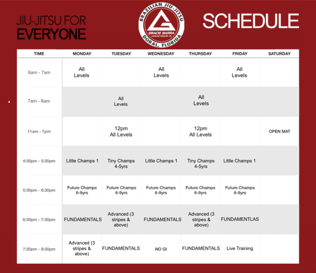 New Schedule - Gracie Barra Doral | Gracie Barra Doral