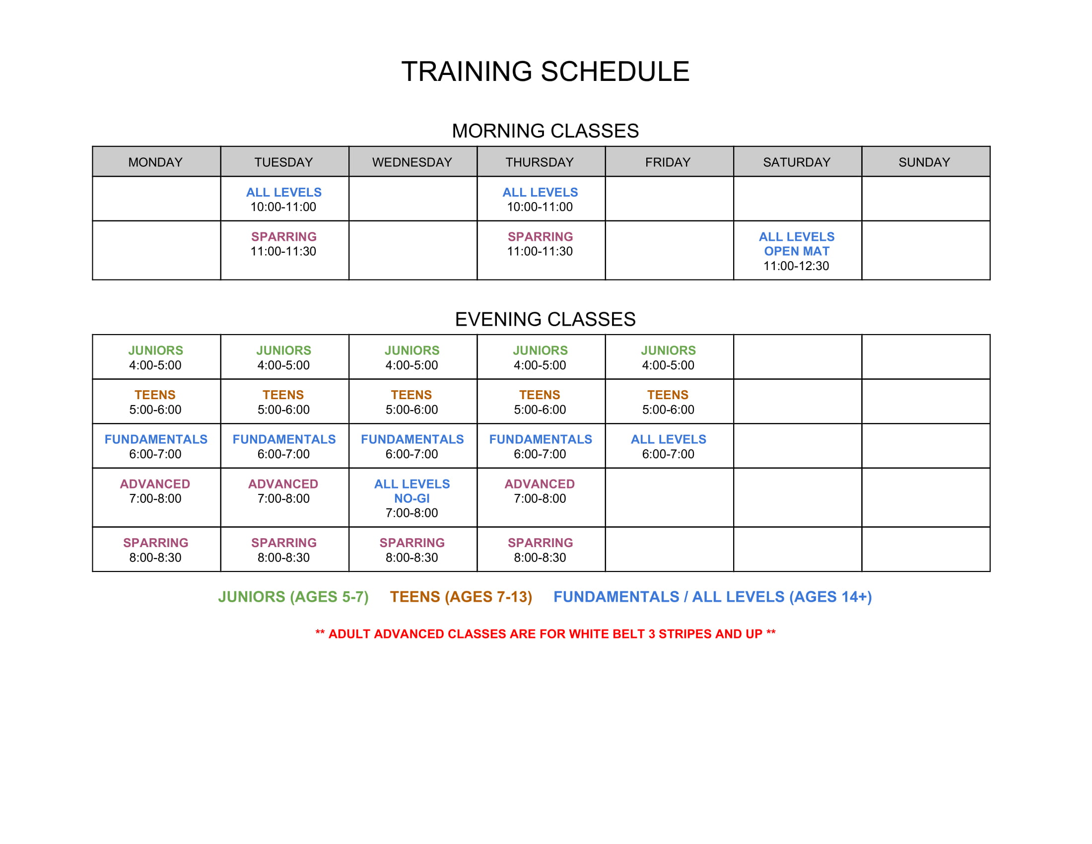 TRAINING SCHEDULE 20191 Gracie Barra Fullerton Gracie Barra Fullerton