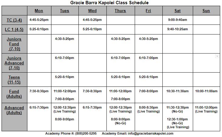 Novmeber 2019 GBK Schedule - Gracie Barra Kapolei | Gracie Barra Kapolei