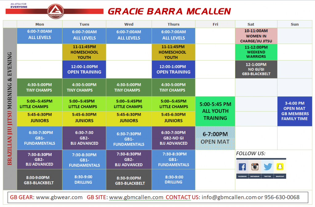 Schedule 2020 - Gracie Barra McAllen | Gracie Barra McAllen