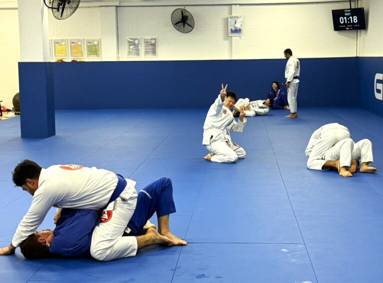 Adults building consistent training habits in a Brazilian Jiu-Jitsu class at Gracie Barra Artarmon
