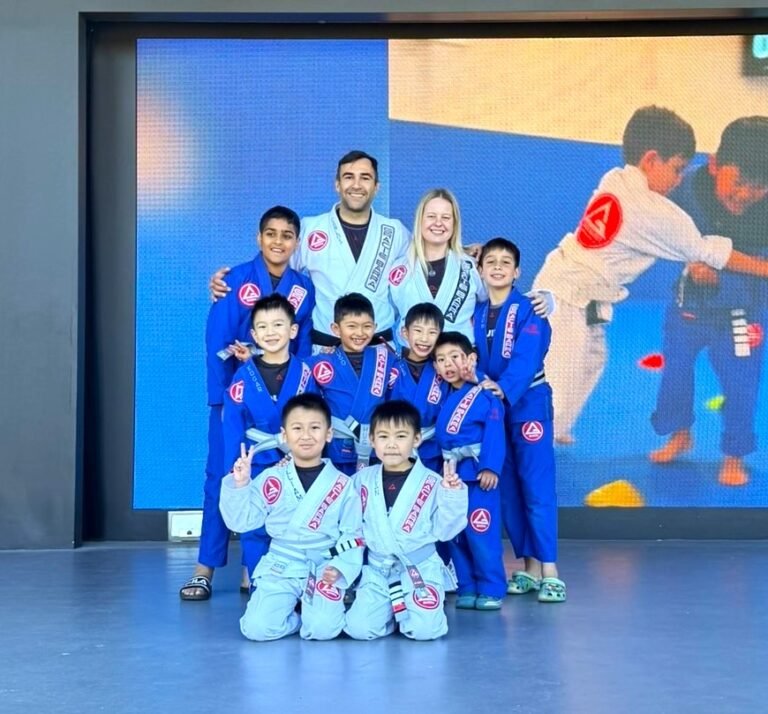Gracie Barra Artarmon students demonstrating kids’ Self Defence on the main stage at The Canopy in Lane Cove