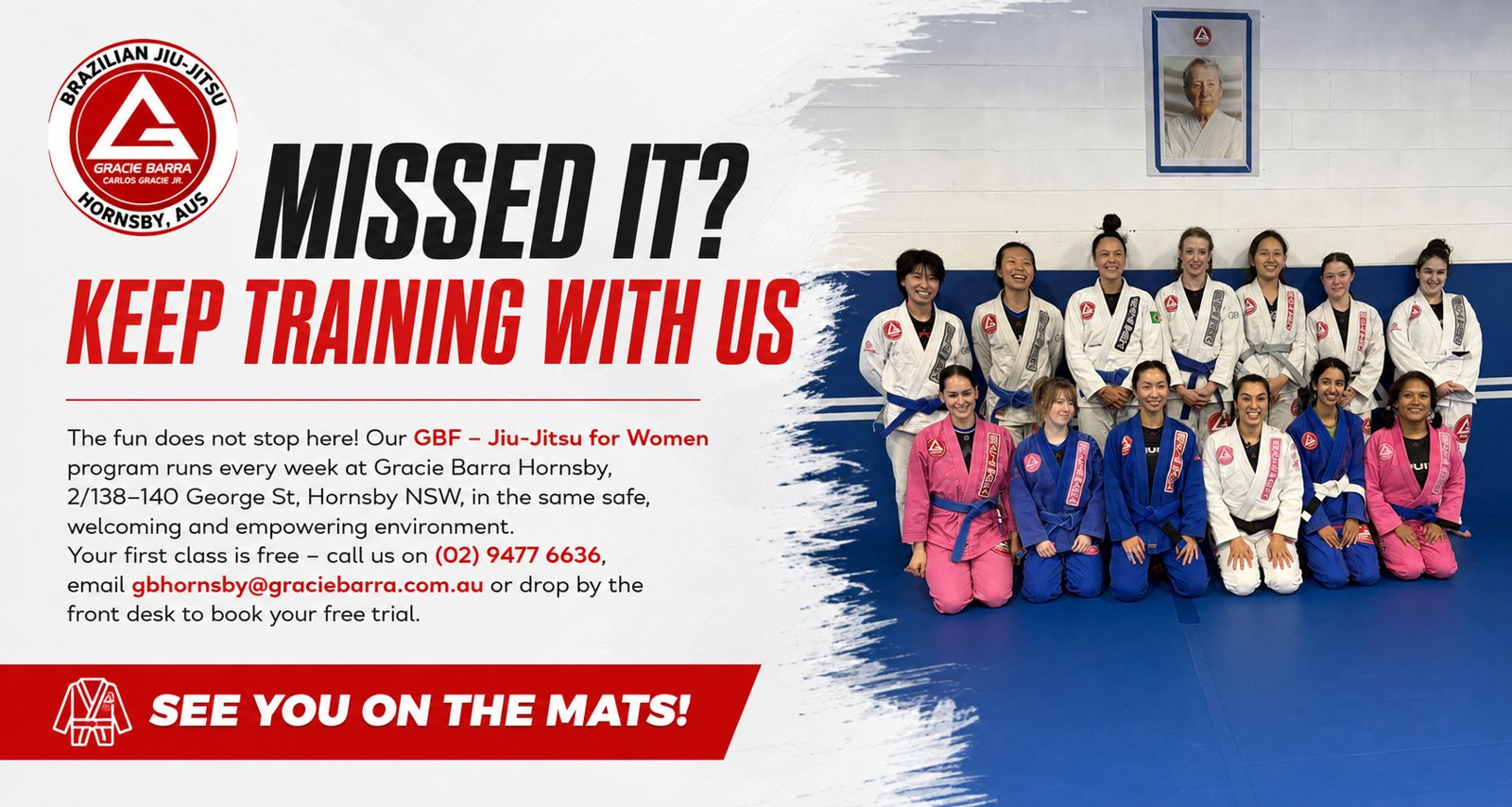 Missed it? Keep training with us - GBF Jiu-Jitsu for Women at Gracie Barra Hornsby