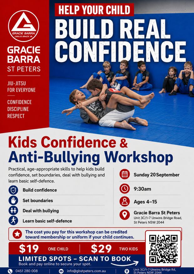 Kids Confidence and Anti-Bullying Workshop, Sunday 20 September, 9:30am, ages 4 to 15, Gracie Barra St Peters