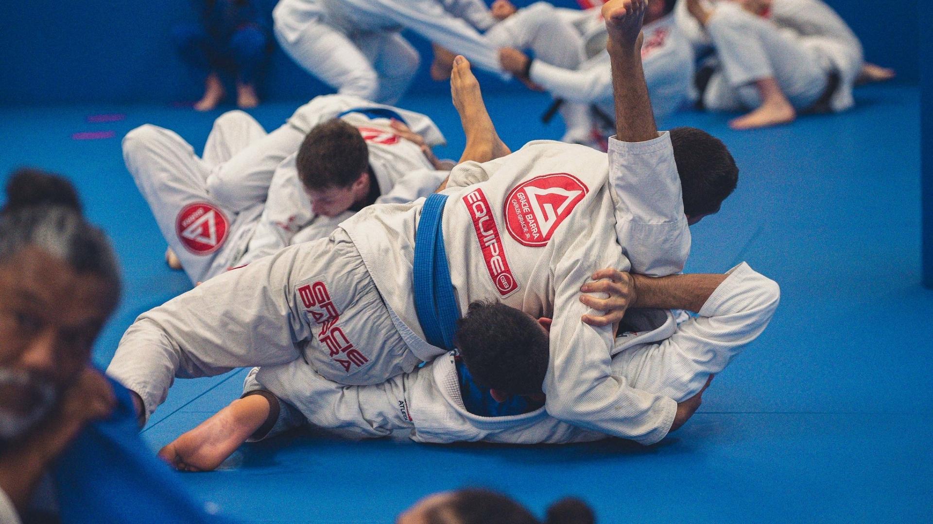 Adults competing during a Brazilian Jiu-Jitsu competition class at Gracie Barra Sydney in Frenchs Forest