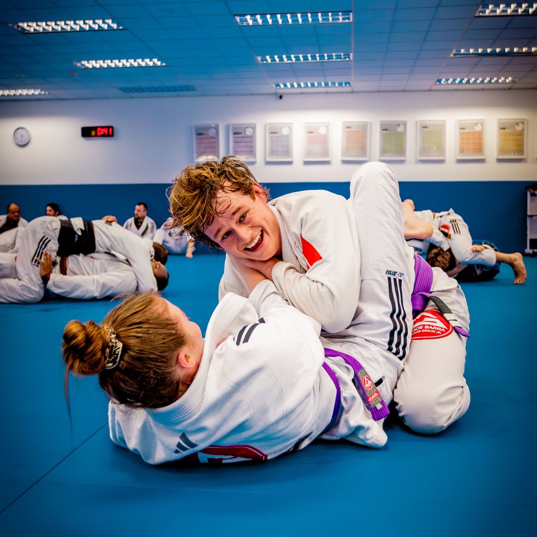 Two students practicing Brazilian Jiu-Jitsu at Gracie Barra Sydney