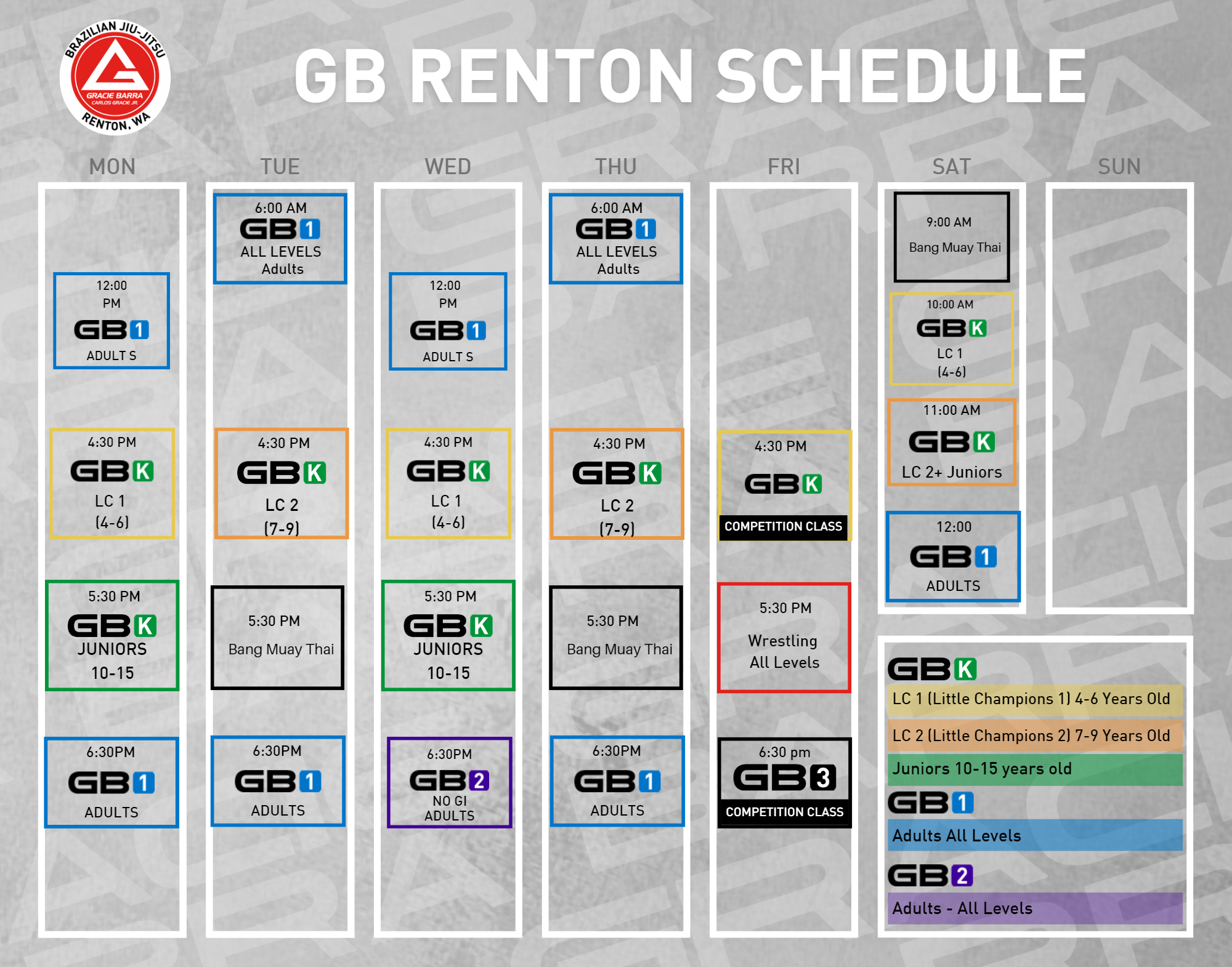 Gracie Barra Brazilian Jiu Jitsu Martial Arts In Renton   GB RENTON CLASS SCHEDULE EFFECTIVE JANUARY 