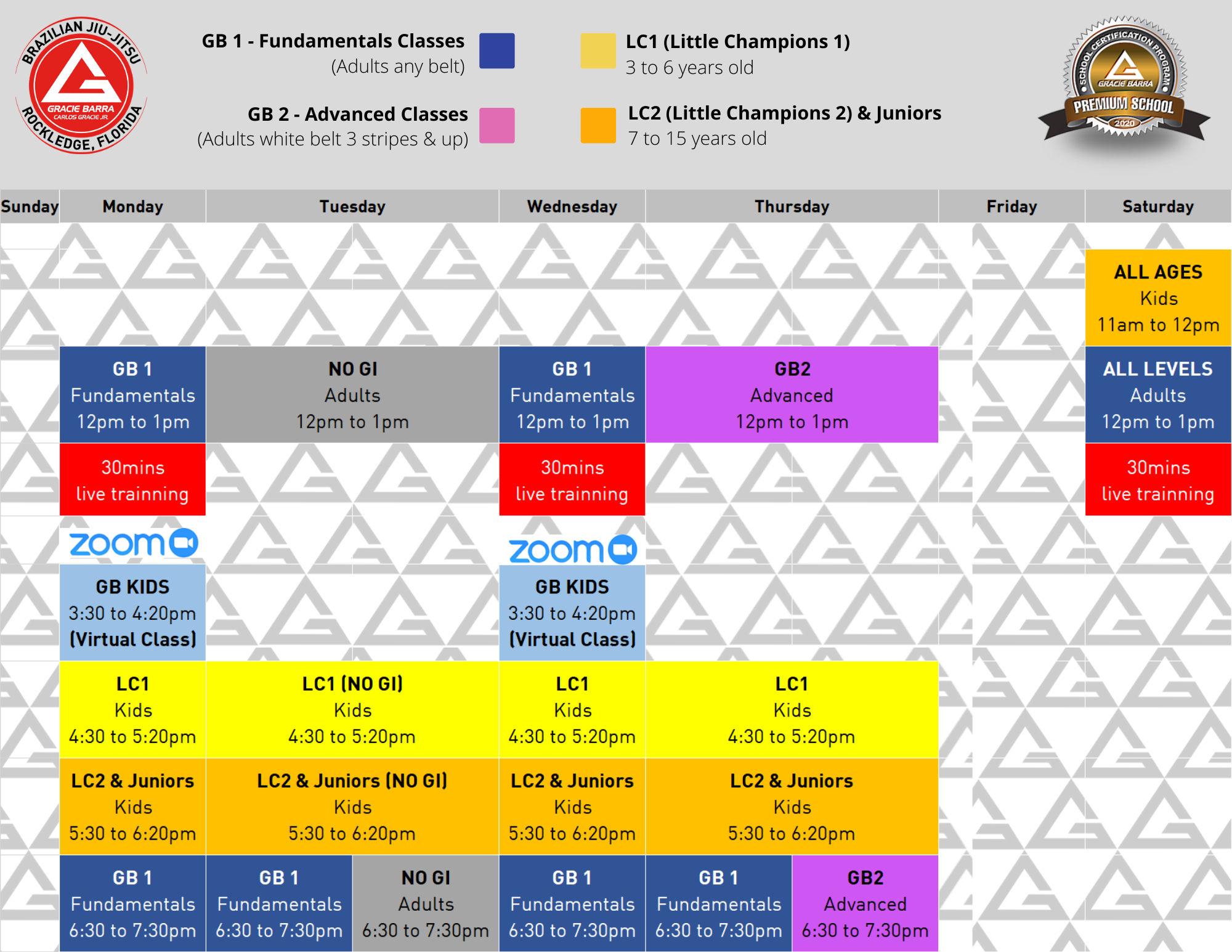 2020 Fall Schedule - Gracie Barra Rockledge | Gracie Barra Rockledge