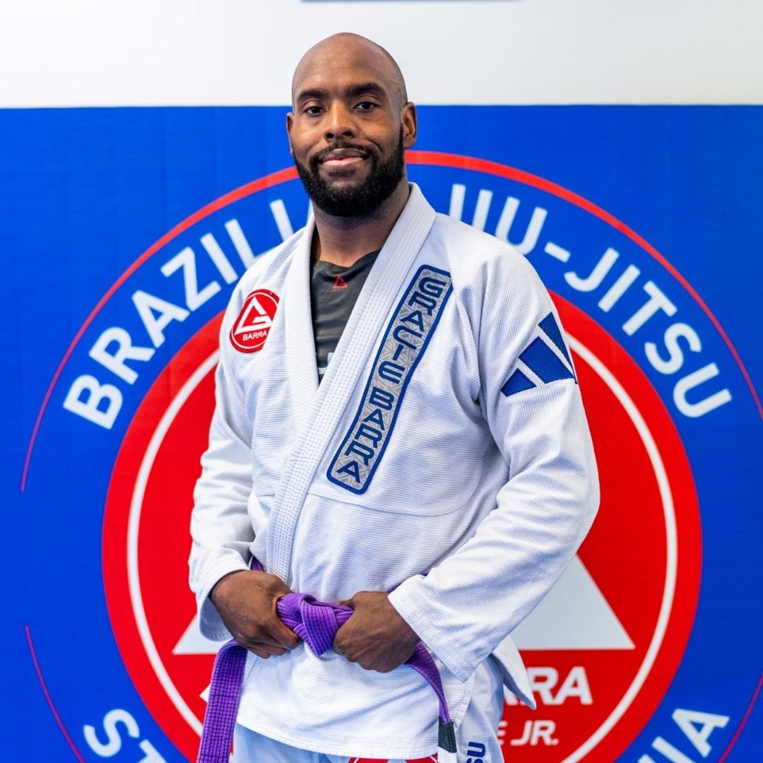Coach Clifton Barney in uniform at Gracie Barra Stafford BJJ academy