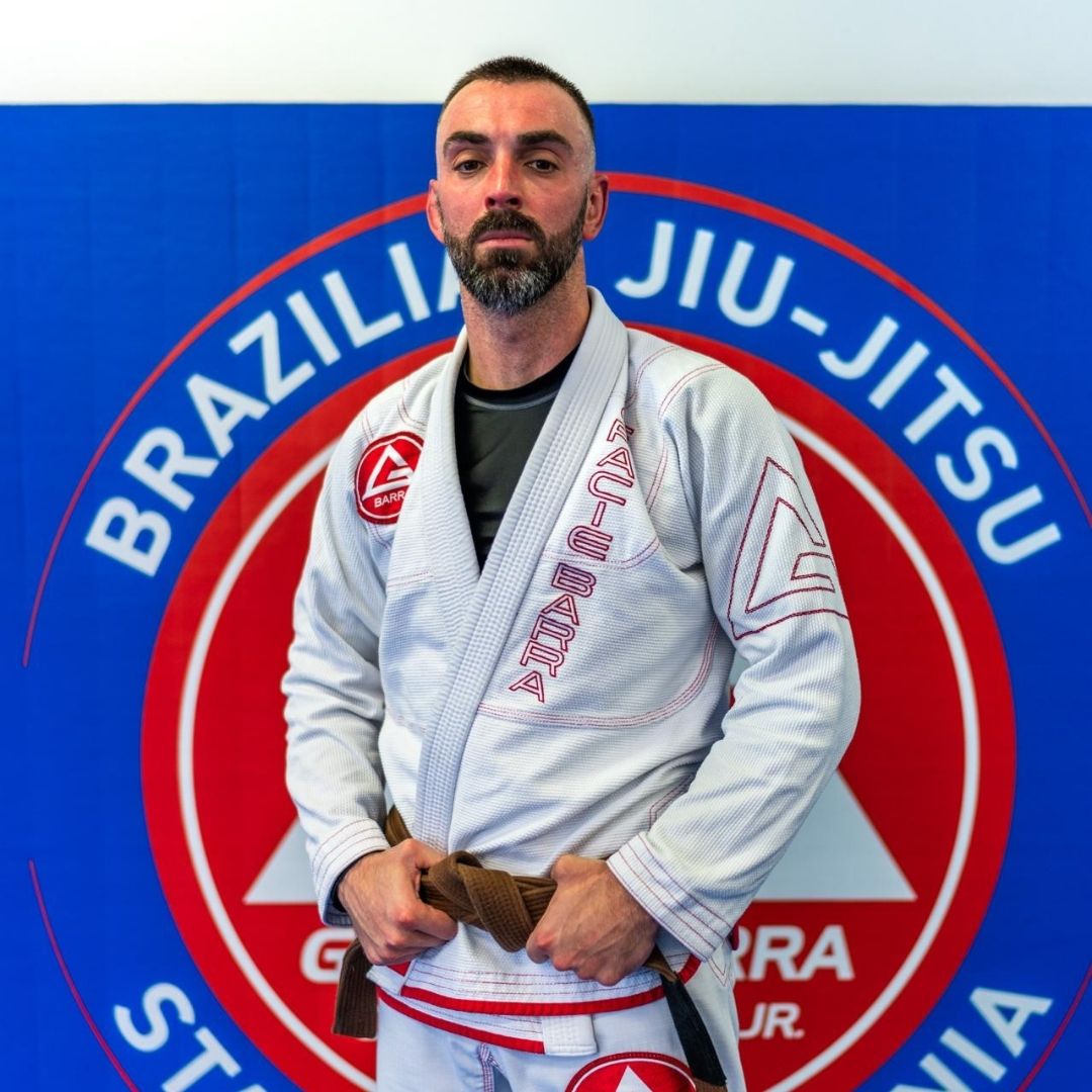 Coach Ryan Romack, brown belt and USMC veteran, at Gracie Barra Stafford