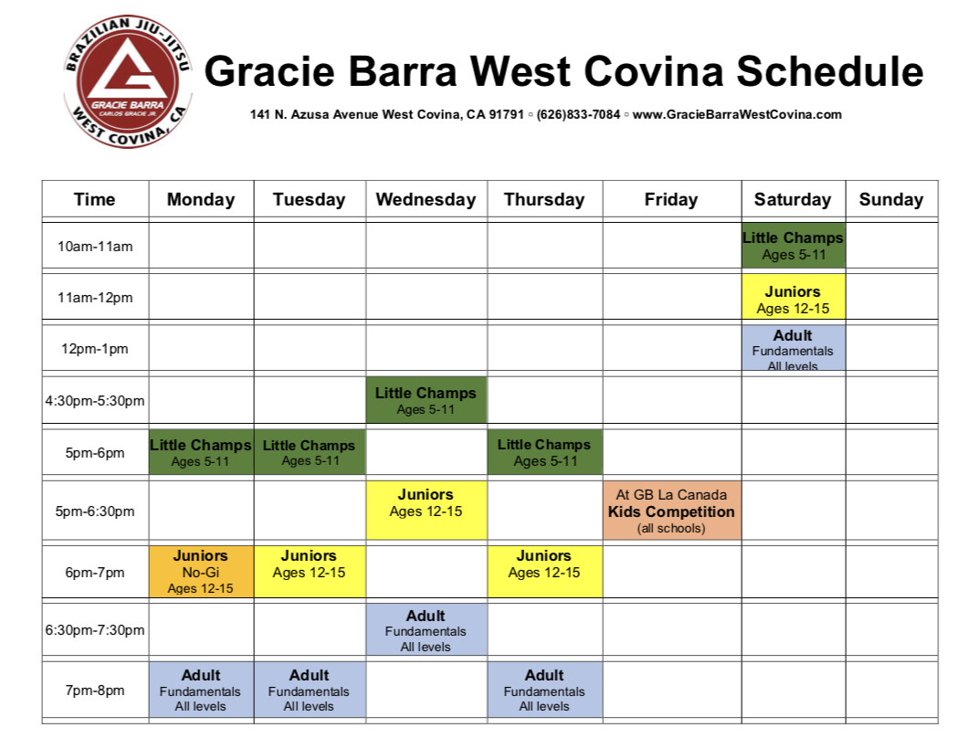 Wc Schedule - Gracie Barra West Covina | Gracie Barra West Covina